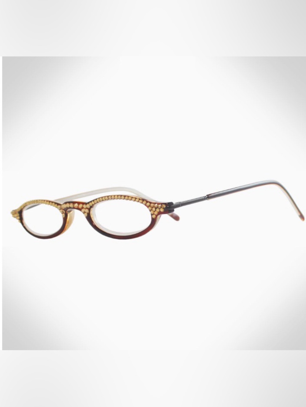 Jimmy Crystal Brown Clear Almond Reading Glasses +1.50 Swarovski Crystal Studded